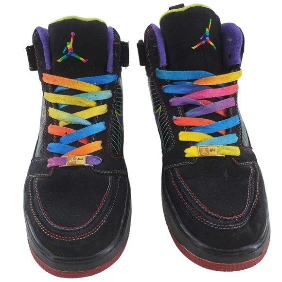 Nike Jordan Fusion 5 V AF-1 Shoes Men sz 8 Black Rainbow Mid Sneakers 070911-LN3 - Picture 9 of 16